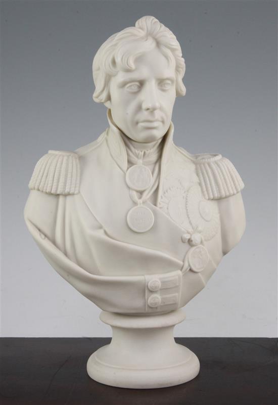 A Copeland Parian bust of Lord Nelson, dated 1873, 31cm., minor faults